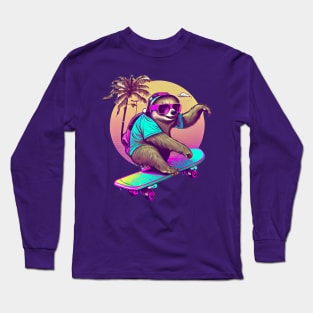 Skateboarding Sloth Long Sleeve T-Shirt